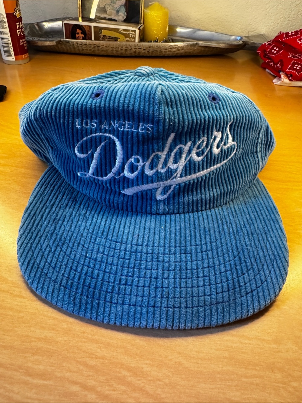 80s-90s Vintage LA Dodgers Corduroy Hat Twins Made in Taiwan - Picture 2 of 7